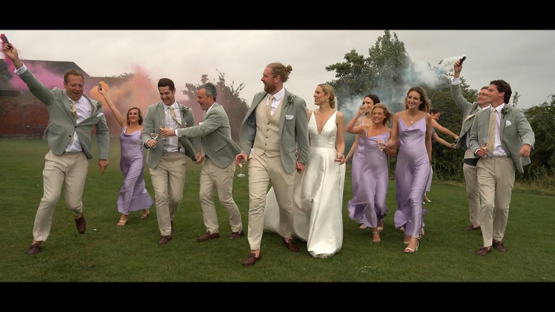 bride,groom, best man , brides mades photoshoot with smoke bombs at elmley nature reserv