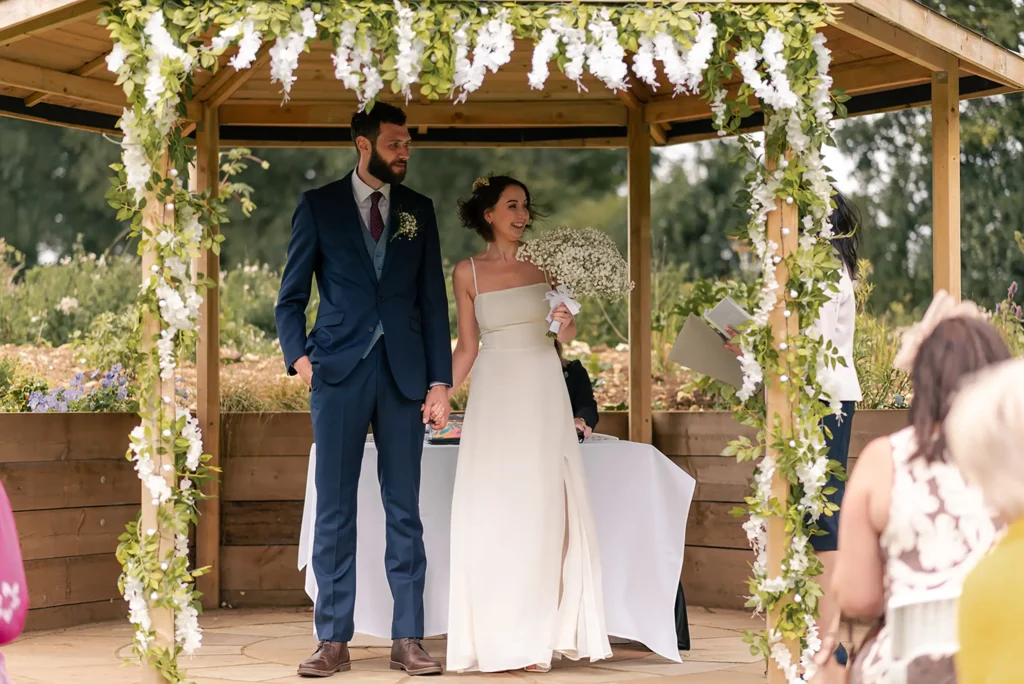 Bride and groom at The Angel Hotel, Alton, with elegant rustic decor